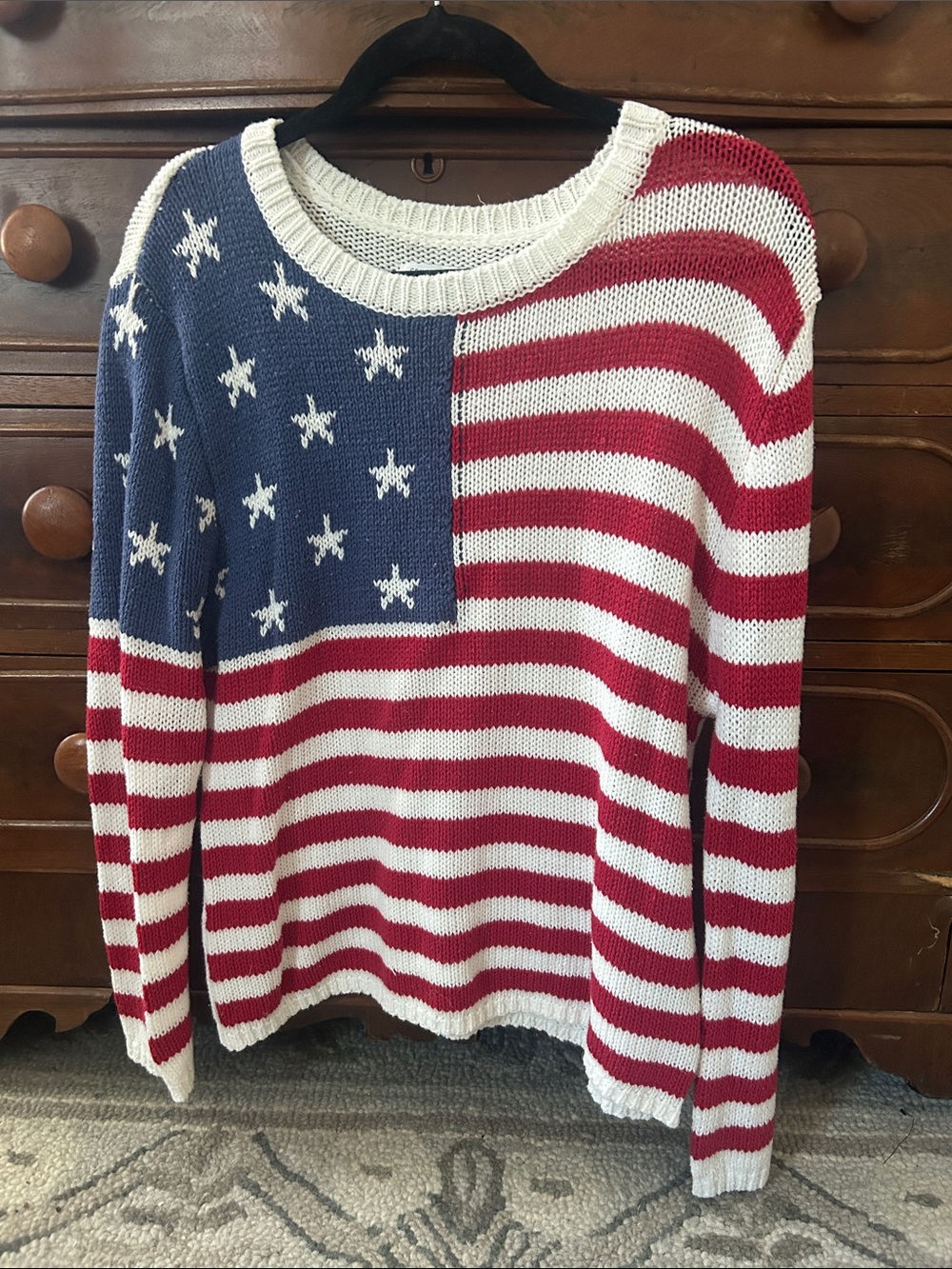 Women's American Flag Crewneck Sweater - Red, White & Blue